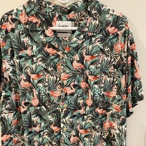 Flamingo Print Short Sleeve Button Down